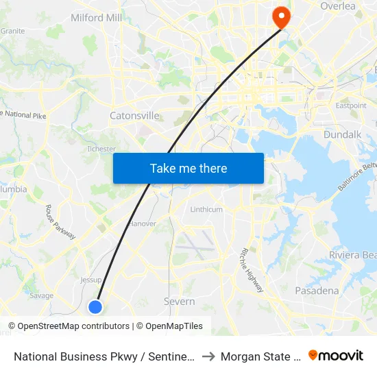 National Business Pkwy / Sentinel Way (Northbound) to Morgan State University map