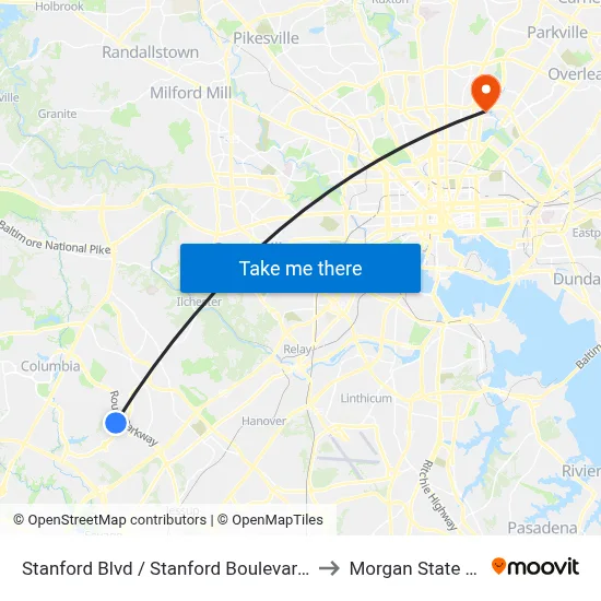 Stanford Blvd / Stanford Boulevard Cir (Westbound) to Morgan State University map