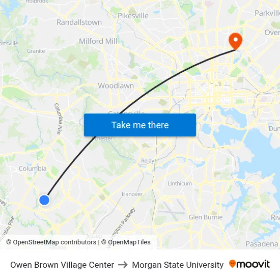 Owen Brown Village Center to Morgan State University map