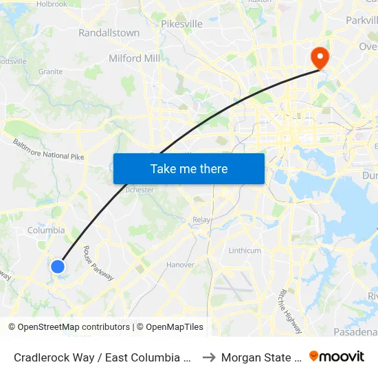 Cradlerock Way / East Columbia Library (Westbound) to Morgan State University map