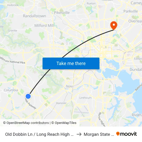 Old Dobbin Ln / Long Reach High School (Northbound) to Morgan State University map