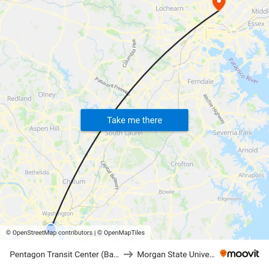 Pentagon Transit Center (Bay U1) to Morgan State University map