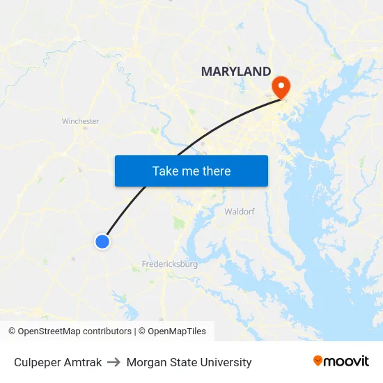 Culpeper Amtrak to Morgan State University map