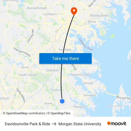 Davidsonville Park & Ride to Morgan State University map