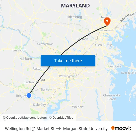 Wellington Rd @ Market St to Morgan State University map