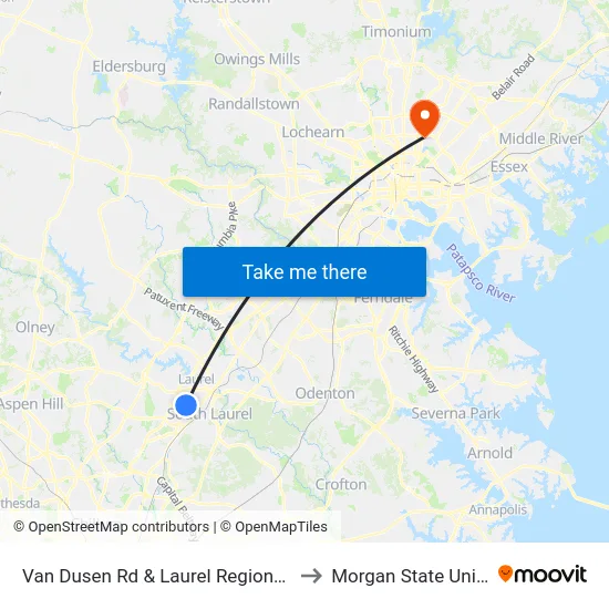 Van Dusen Rd & Laurel Regional Hospital to Morgan State University map