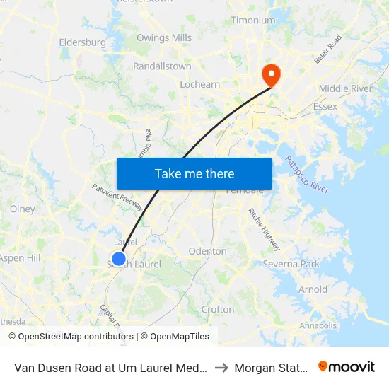 Van Dusen Road at Um Laurel Medical Center (Northbound) to Morgan State University map