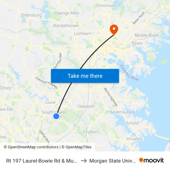 Rt 197 Laurel-Bowie Rd & Murkirk Rd to Morgan State University map