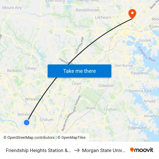 Friendship Heights Station & Bay E to Morgan State University map