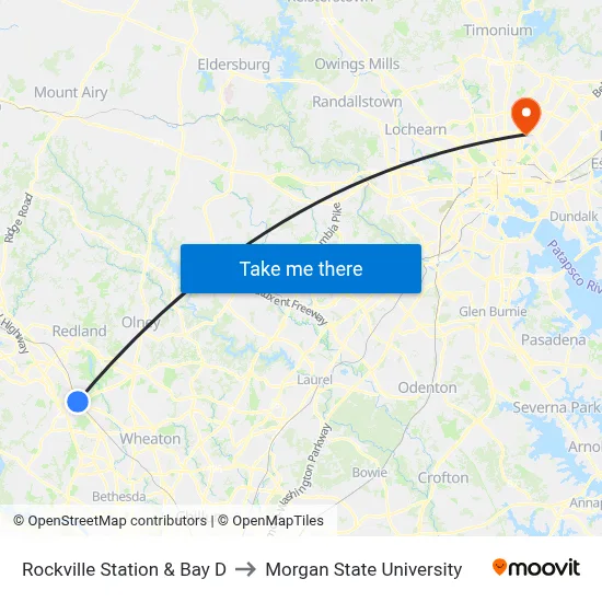 Rockville Station & Bay D to Morgan State University map