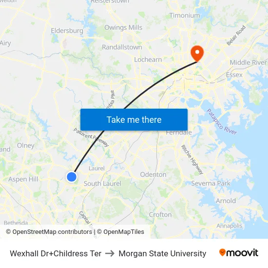 Wexhall Dr+Childress Ter to Morgan State University map