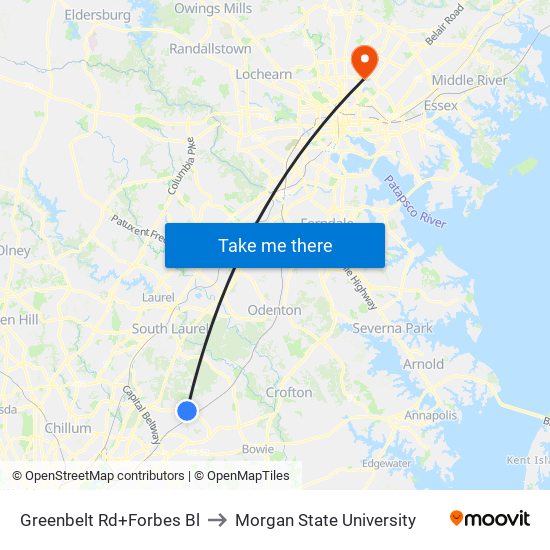 Greenbelt Rd+Forbes Bl to Morgan State University map