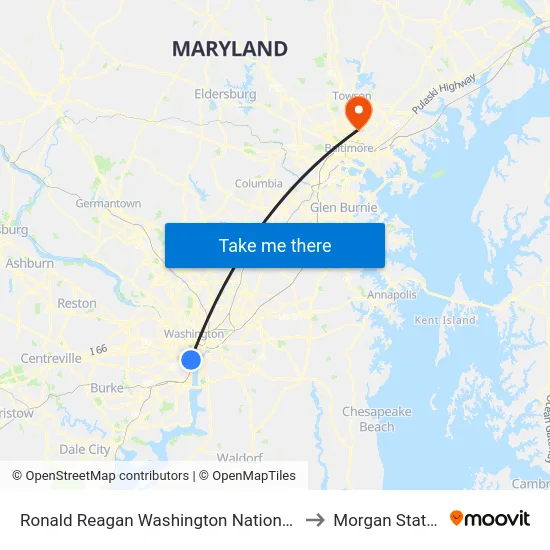 Ronald Reagan Washington National Airport Metrorail Station to Morgan State University map