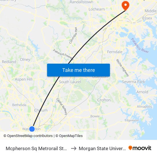 Mcpherson Sq Metrorail Station to Morgan State University map