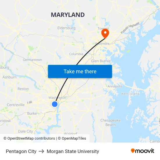 Pentagon City to Morgan State University map