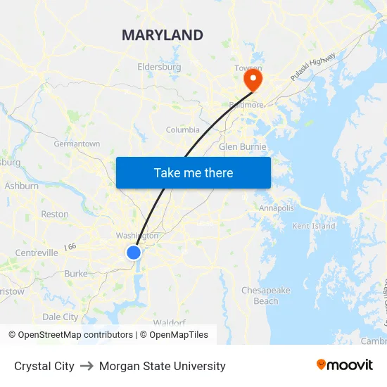 Crystal City to Morgan State University map