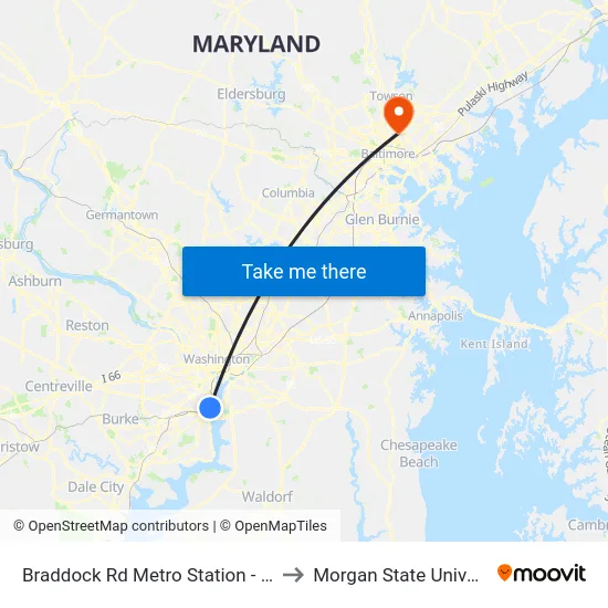 Braddock Rd Metro Station - Bay A to Morgan State University map
