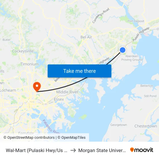 Wal-Mart (Pulaski Hwy/Us 40) to Morgan State University map
