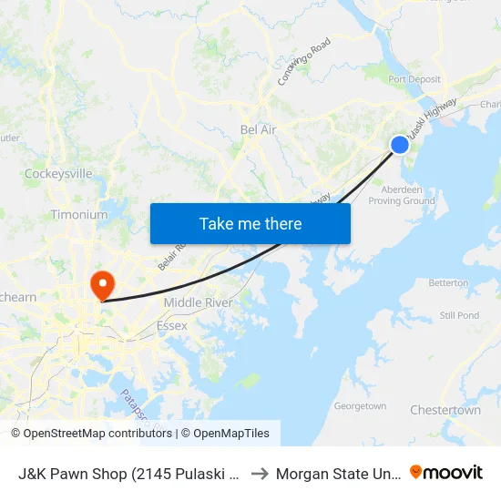 J&K Pawn Shop (2145 Pulaski Hwy/Us 40) to Morgan State University map