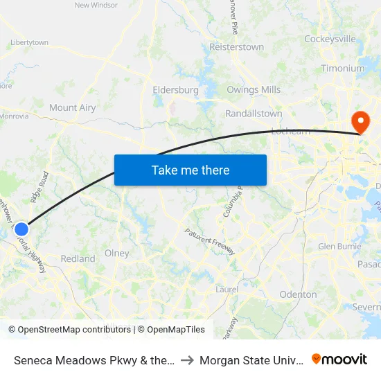 Seneca Meadows Pkwy & the Shops to Morgan State University map