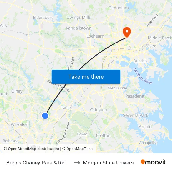 Briggs Chaney Park & Ride & to Morgan State University map