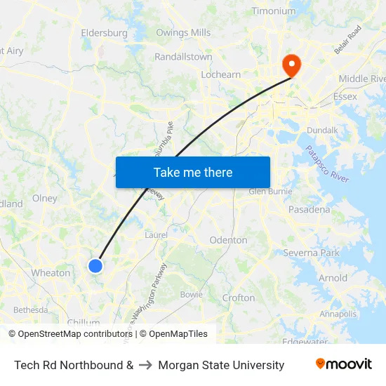 Tech Rd Northbound & to Morgan State University map