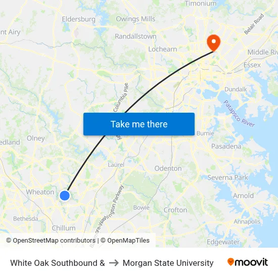 White Oak Southbound & to Morgan State University map