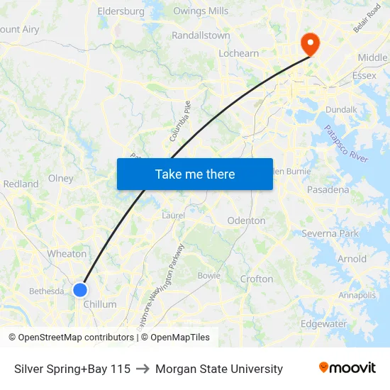 Silver Spring+Bay 115 to Morgan State University map