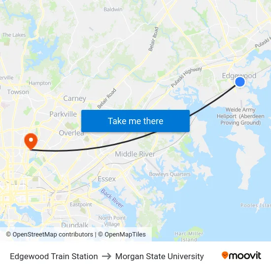 Edgewood Train Station to Morgan State University map