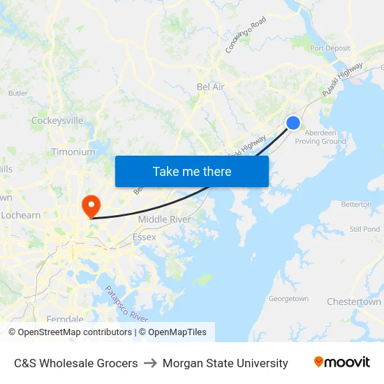 C&S Wholesale Grocers to Morgan State University map