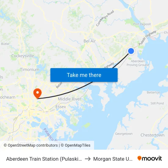 Aberdeen Train Station (Pulaski Hwy/Us 40) to Morgan State University map
