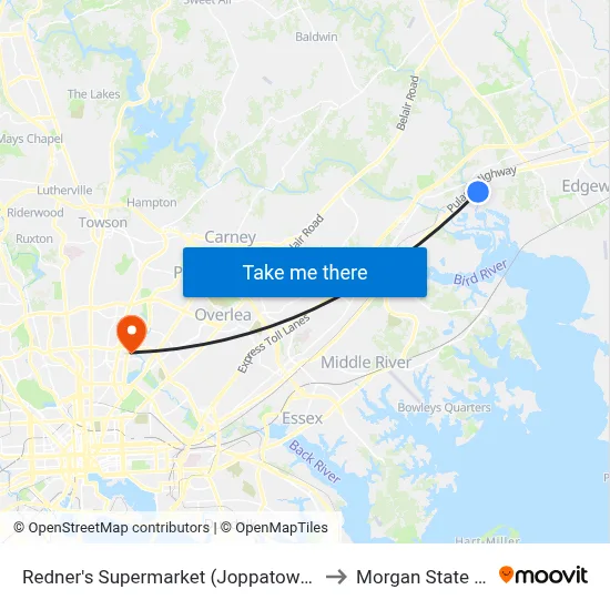 Redner's Supermarket (Joppatowne Shopping Plaza) to Morgan State University map