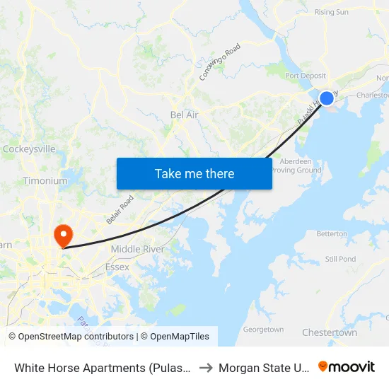 White Horse Apartments (Pulaski Hwy/Us 40) to Morgan State University map