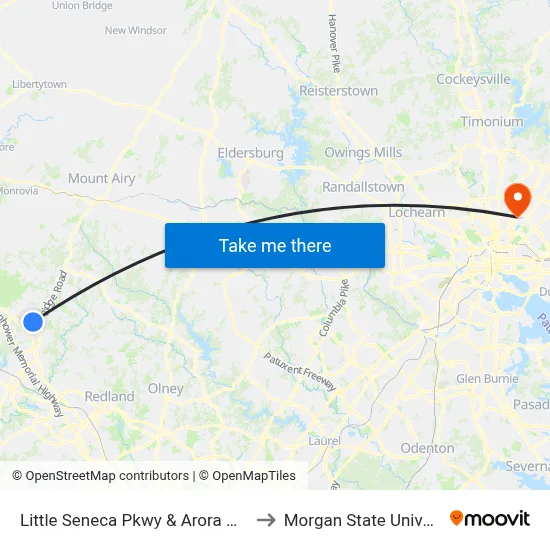 Little Seneca Pkwy & Arora Hills Dr to Morgan State University map