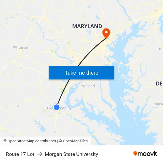 Route 17 Lot to Morgan State University map