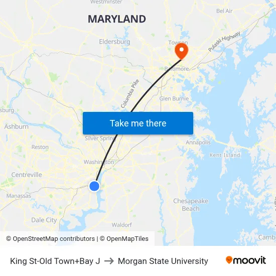 King St-Old Town+Bay J to Morgan State University map