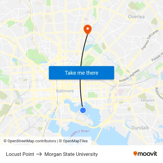 Locust Point to Morgan State University map