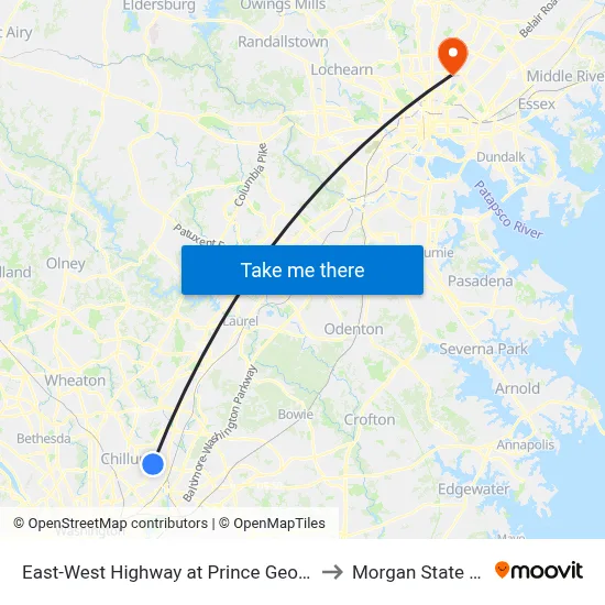 East-West Highway at Prince Georges Mall Entrance to Morgan State University map