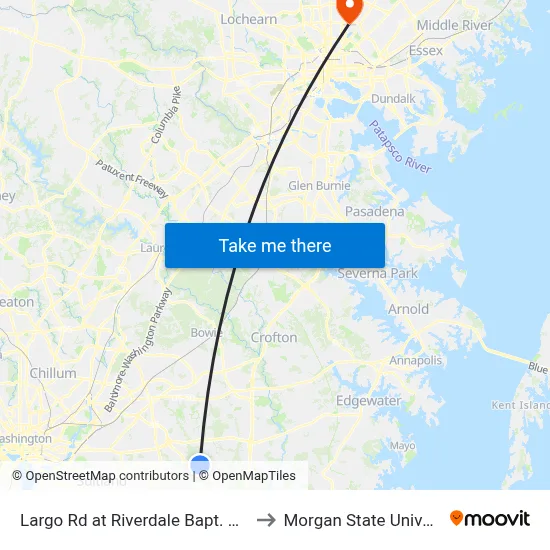 Largo Rd at Riverdale Bapt. School to Morgan State University map