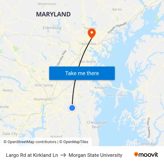 Largo Rd at Kirkland Ln to Morgan State University map