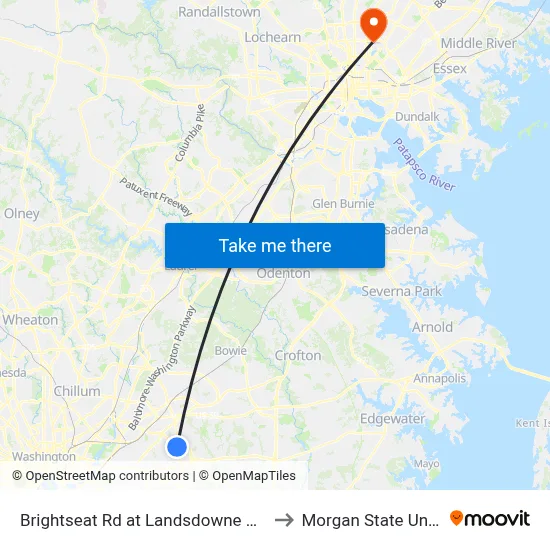 Brightseat Rd at Landsdowne Village Apts to Morgan State University map