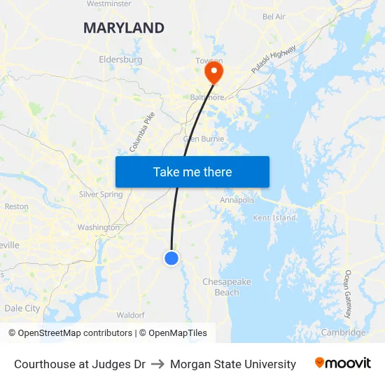 Courthouse at Judges Dr to Morgan State University map