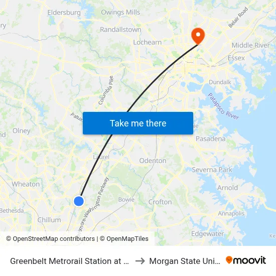 Greenbelt Metrorail Station at Bus Bay A to Morgan State University map