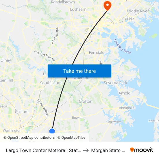 Largo Town Center Metrorail Station at Bus Bay F to Morgan State University map