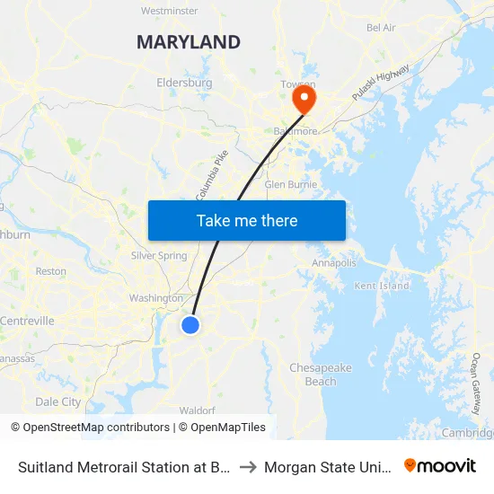 Suitland Metrorail Station at Bus Bay D to Morgan State University map