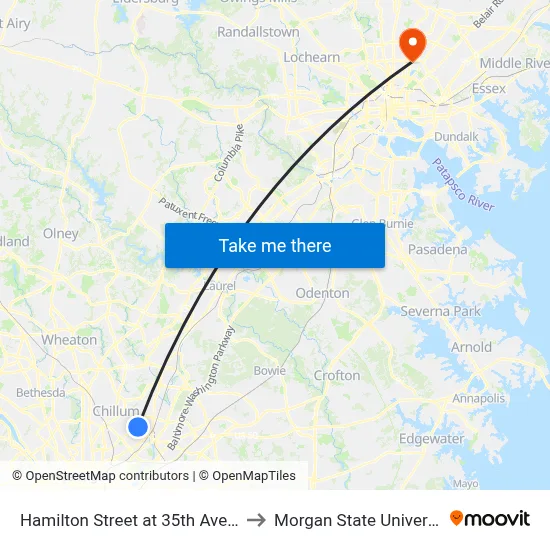 Hamilton Street at 35th Avenue to Morgan State University map
