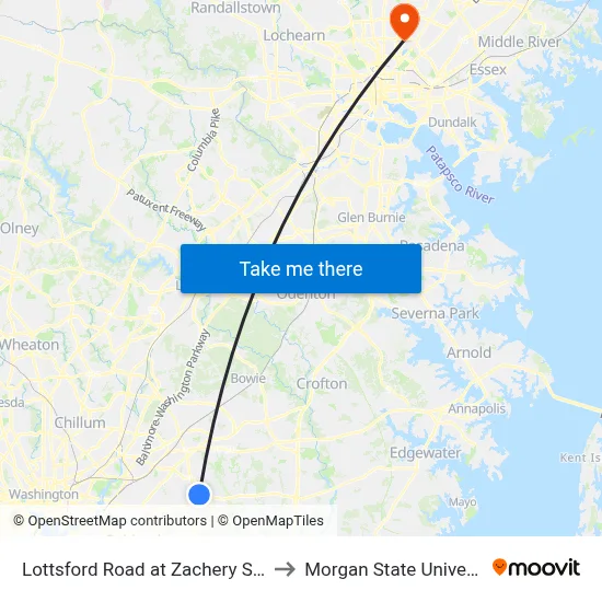 Lottsford Road at Zachery Street to Morgan State University map