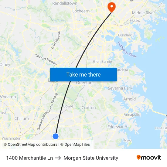 1400 Merchantile Ln to Morgan State University map