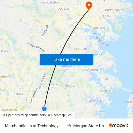 Merchantile Ln at Technology Way (Kaiser) to Morgan State University map