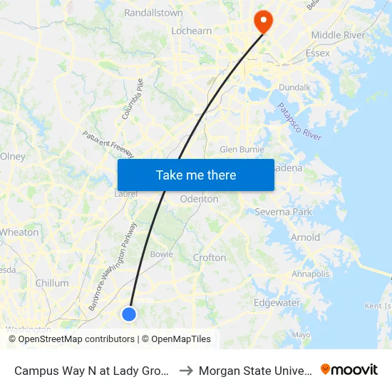 Campus Way N at Lady Grove Rd to Morgan State University map